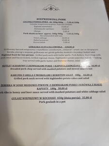 Ceny jídel Restauracja Karolówka