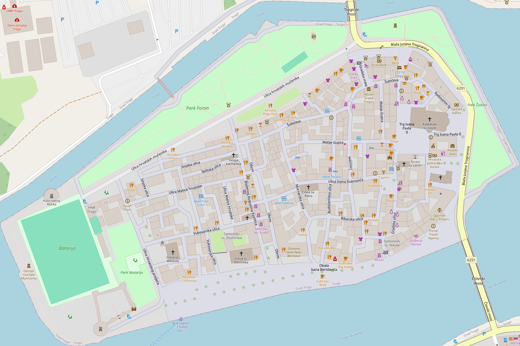 Mapa historického centra Trogiru