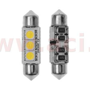 LED 12V 1,78W 3x SMD bílá 5600k (patice SV8,5) (délka 36 mm) kompatibilní s CAN-BUS (blist