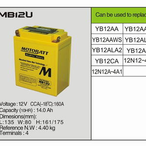 MotoBatt MB12U 15 AH 12V 160A- Baterie přednabitá