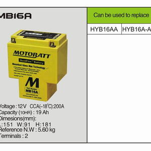 MotoBatt MB16A -19 AH 200A 12V - Baterie přednabitá