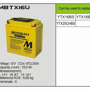 MotoBatt MBTX16U -19AH 250A 12V - Baterie přednabitá