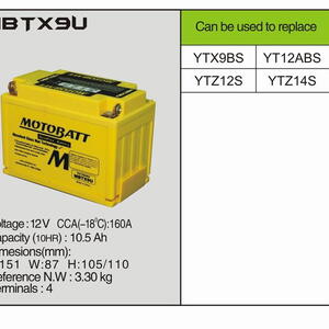 MotoBatt MBTX9U - 10,5Ah 160A 12V - Baterie přednabitá