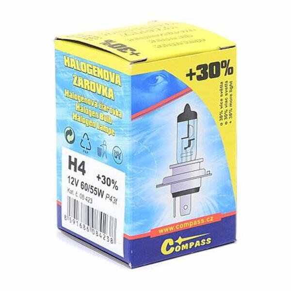 Compass Žárovka 12V H4 60/55W P43t box FLASH +30%