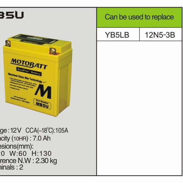 MotoBatt MB5U - 7Ah 105A 12V - Baterie přednabitá