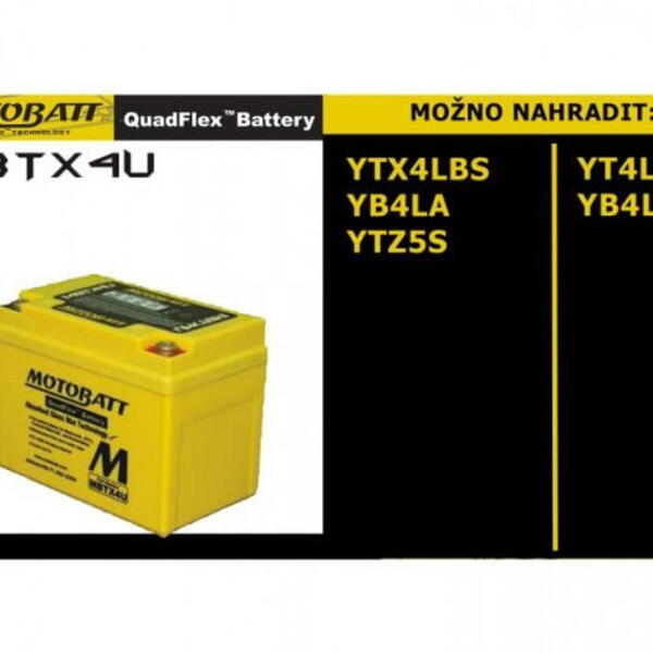 MotoBatt MBTX4U - 3,8 AH 50A 12V - Baterie přednabitá