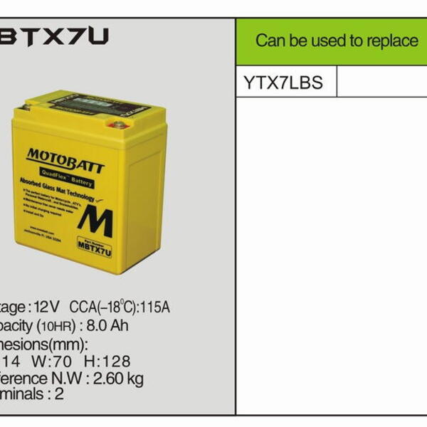 MotoBatt MBTX7U - 8Ah 115A 12V - Baterie přednabitá