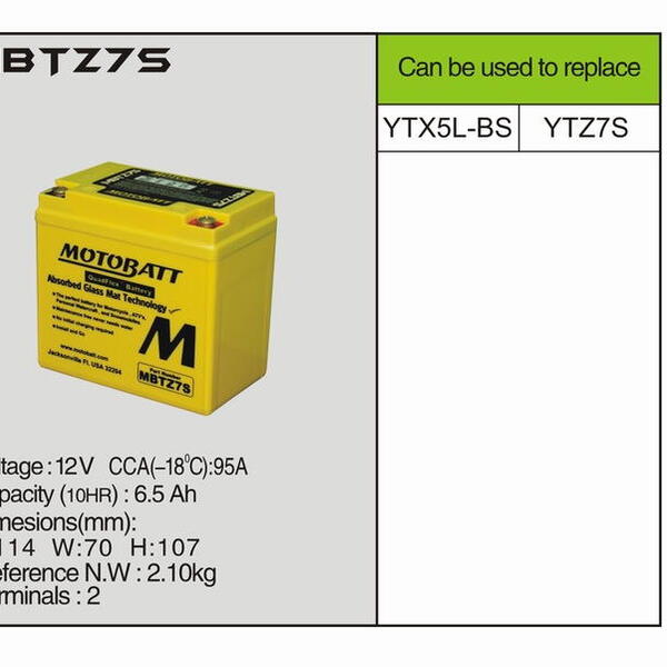 MotoBatt MBTZ7S - 6,5Ah 130A 12V - Baterie přednabitá