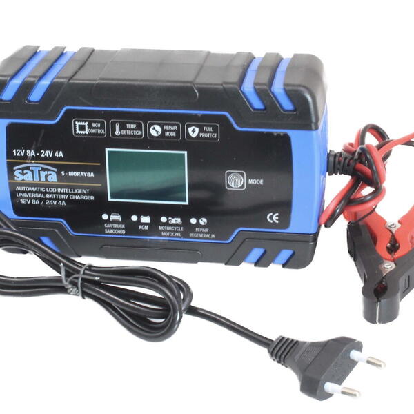 Nabíječka autobaterií, automatická 12V/24V, 8A/4A 2-150 Ah - SATRA